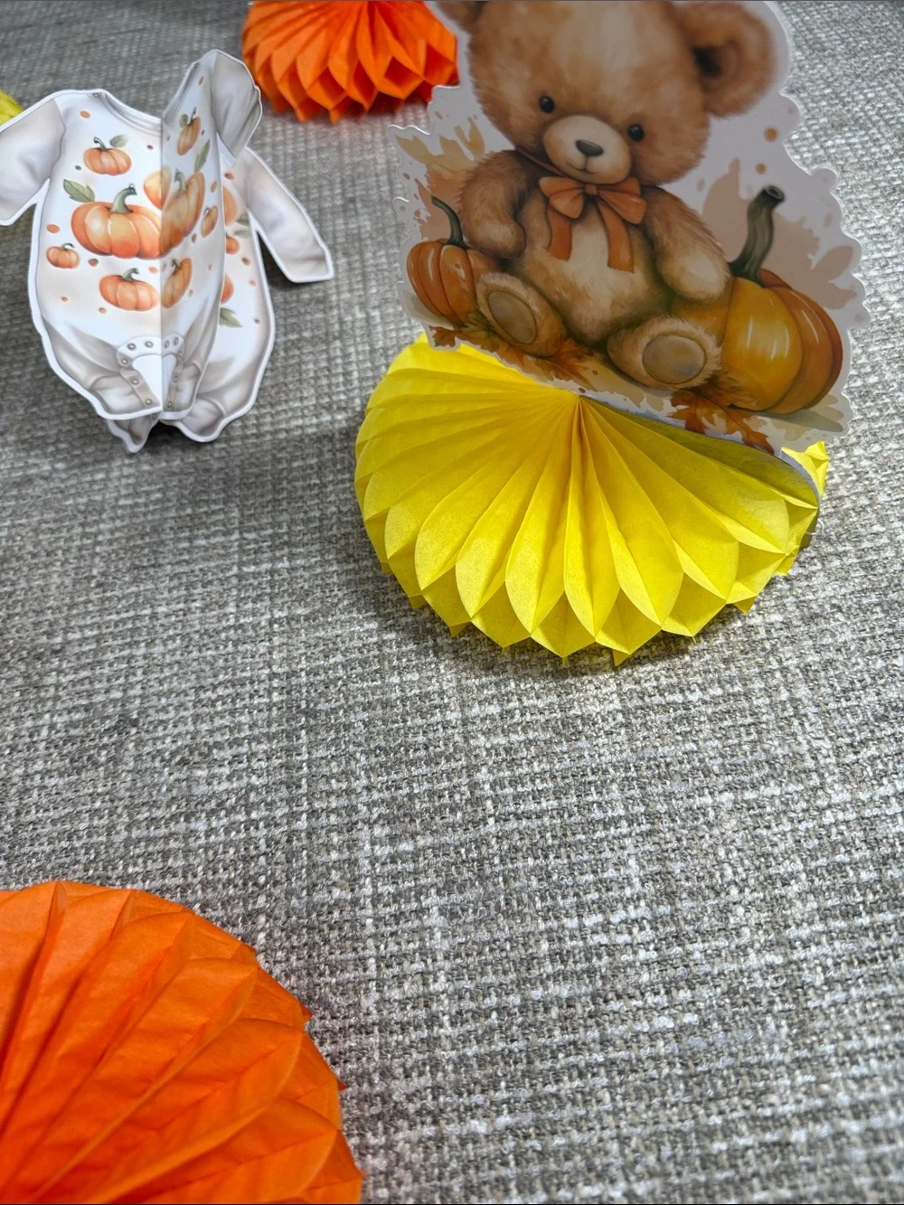 Fall Pumpkin Honeycomb Table Decorations - Orange & Yellow baby shower fall